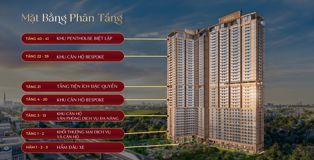 Mặt bằng phân tầng tại căn hộ Khải Hoàn Imperial được quy hoạch cực kỳ thông minh trên trục đứng của 2 tòa tháp