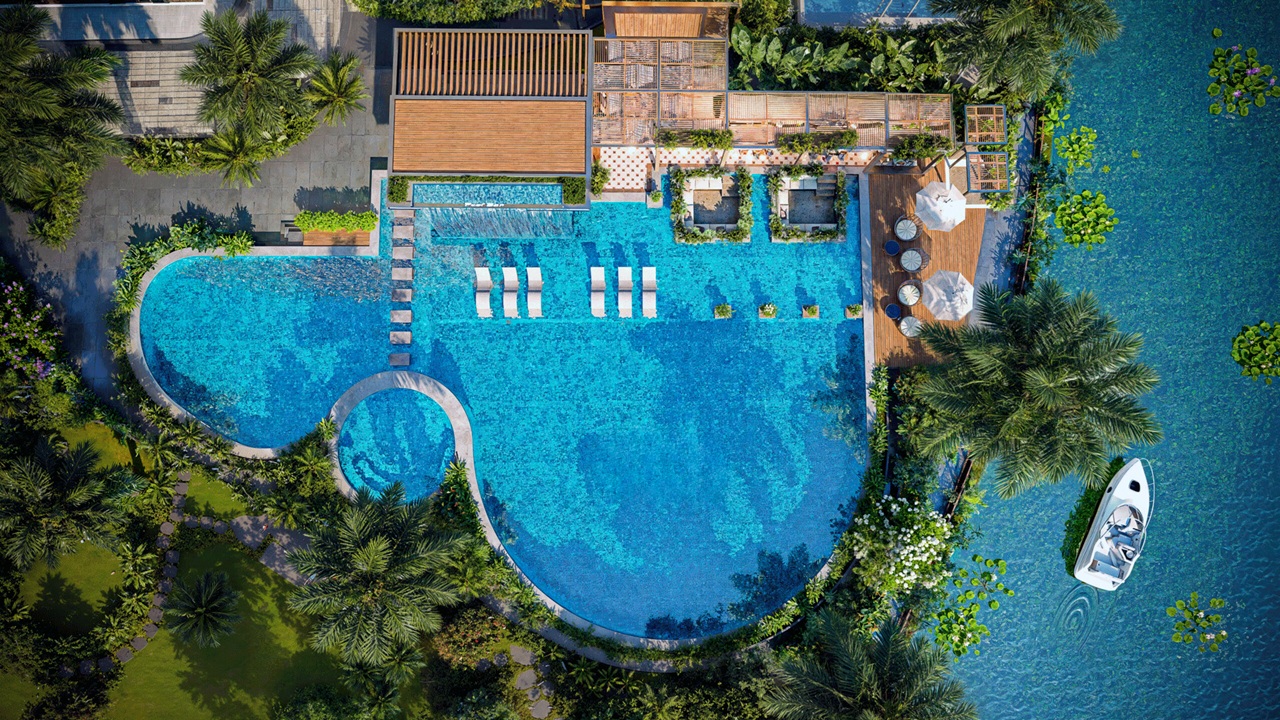 Hồ bơi Khải Hoàn Imperial tầng 21 mang cảm hứng La Mã 4 Ho boi tang 21 nam lien ke cum tien ich suc khoe gom Gym va ho Onsen