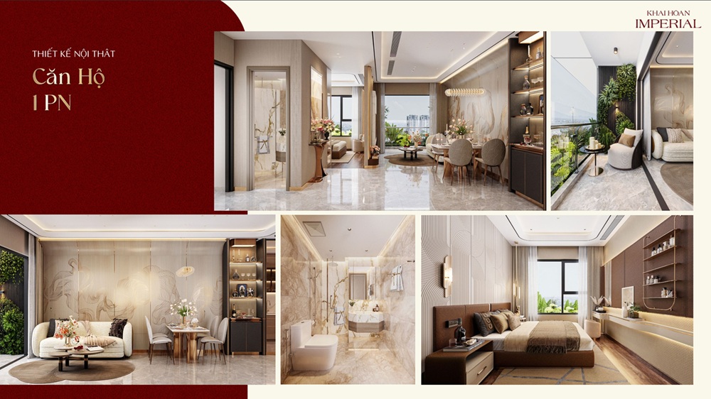 Thiết kế căn 1PN Khải Hoàn Imperial Diện Tích 51-53m2 2 Không gian phòng khách liền mạch bàn ăn mang lại cảm giác rộng rãi cho căn 1PN Khải Hoàn Imperial