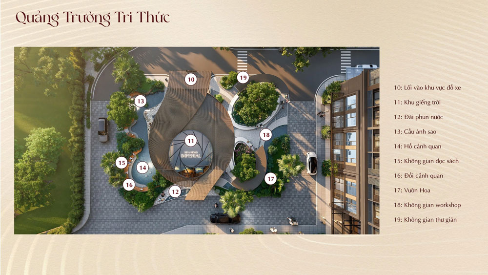 Quảng trường Tri thức với cầu ánh sao, mảnh ghép hoàn hảo trong tổng thể thiết kế tiện ích Khải Hoàn Imperial.