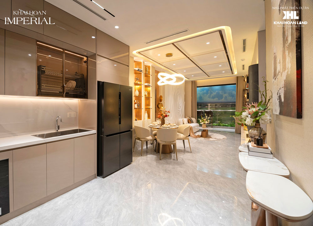 Giải mã lý do vợ chồng trẻ Khải Hoàn Imperial lựa chọn làm tổ ấm gia đình 2 Bố cục kết nối giữa phòng khách và bếp giúp gia tăng sự tương tác ấm cúng giữa các thành viên